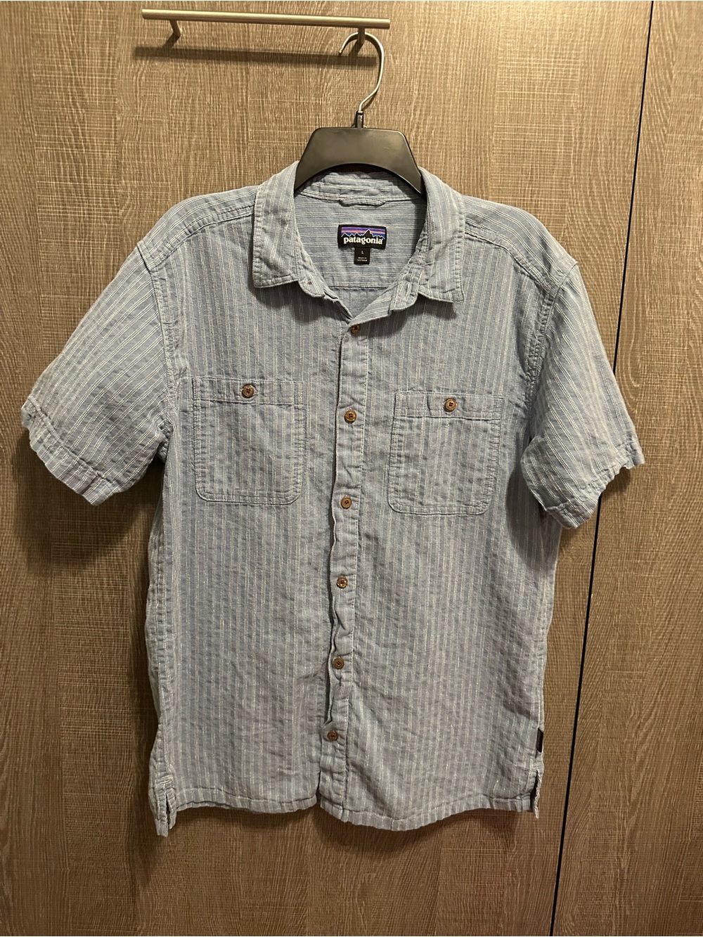 Patagonia Men’s Light Blue Striped Short-Sleeve Button-Down
